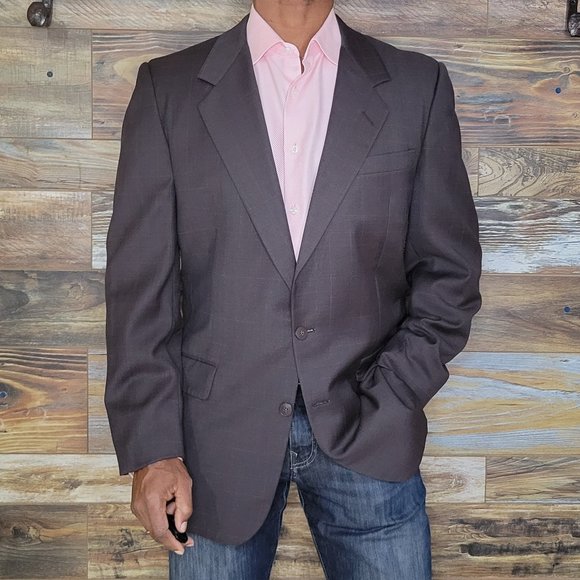 Gieves & Hawkes Lazarus London 100% Wool Brown Check Blazer Sport Jacket 42L